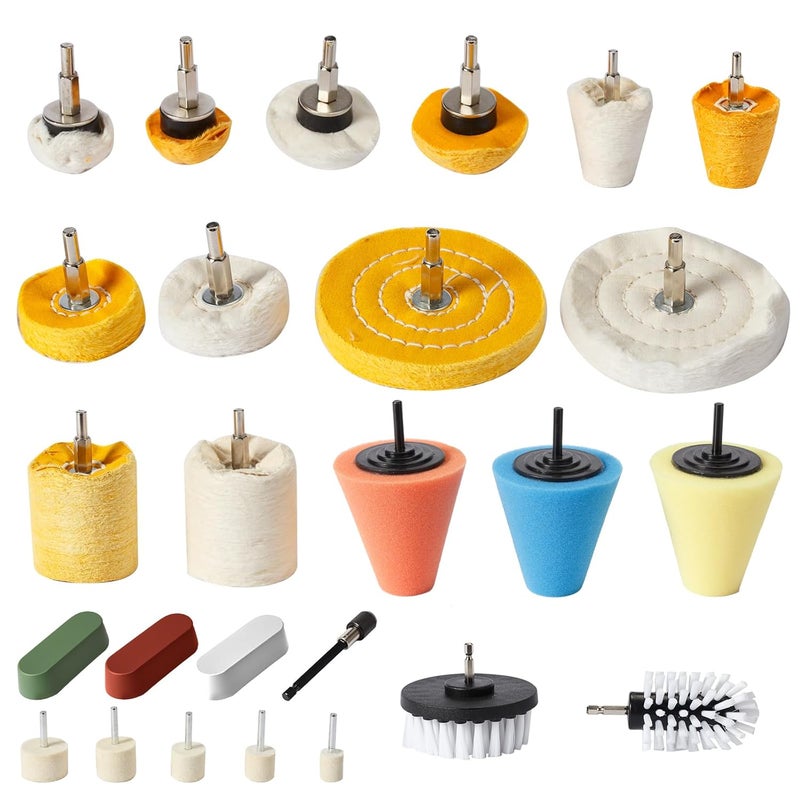 Medoon 26pcs Buffing Wheel Kit for Drill – Different Size and Density Polishing Buffing Wheels – Perfect for Car Detailing, Jewelry, DIY Buffing & Finishing– 1/4" Shank Fits Most Drills - Image 1